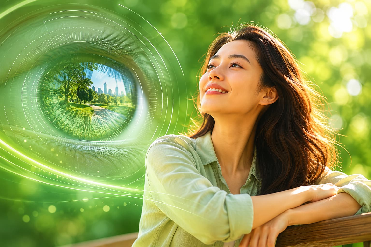 Woman enjoying clear vision outdoors after ICL